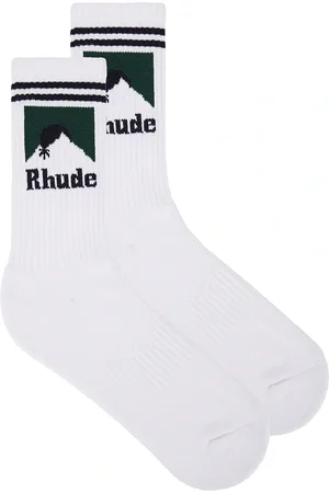 Rhude Striped Moonlight Socks in White Navy & Green - White. Size all.