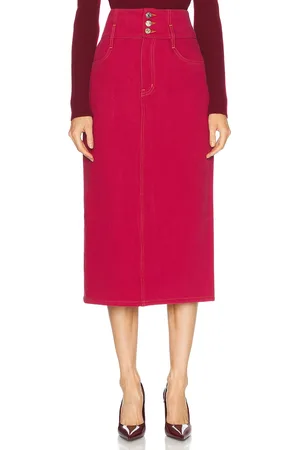 Frame X Carolina Herrera Corset Midi Skirt in Currant - Burgundy. Size 24 (also in 26, 28, 29).