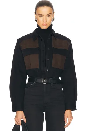 Frame The Equestrian Shirt in Trouble Suede - Black. Size M (also in XS).