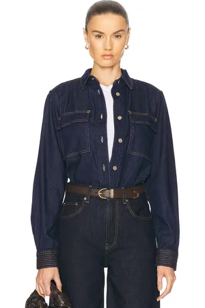 Frame The Trapunto Shirt in Rinse - Blue. Size L (also in M, S, XS).