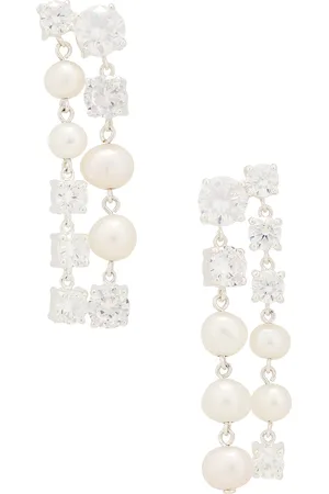 COMPLETEDWORKS Freshwater Pearl CZ Earrings in Silver Plated - Metallic Silver. Size all.