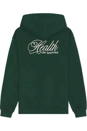 Sporty & Rich Health Script Hoodie in Forest - Dark Green. Size L (also in M, S, XL/1X).