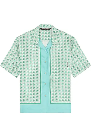 Palm Angels PA Diamonds Bowling Shirt in Green - Teal. Size 50 (also in ).