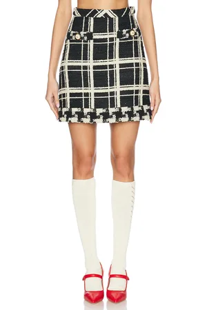 VALENTINO Check Tweed Skirt in Nero & Avorio - Black. Size 38 (also in 40).