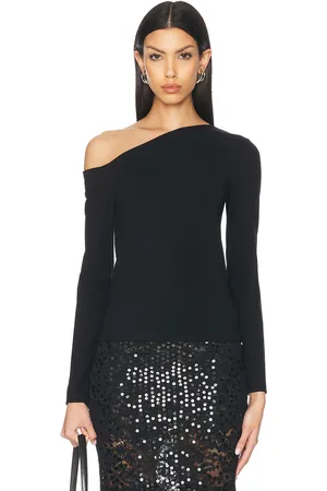 ENZA COSTA Exposed Shoulder Top in Black - Black. Size L (also in M, S).
