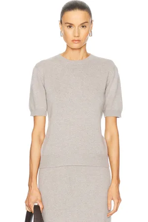 TOVE Lura Short Sleeve Knit Top in Grey - Grey. Size L (also in M, XS).