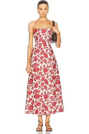 POSSE Lori Dress in Deep Red & Oat - Red. Size L (also in M, S, XS).