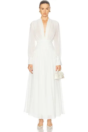 Nicholas Jocelyn Deep Plunge Maxi Dress in Ivory - Ivory. Size 2 (also in ).
