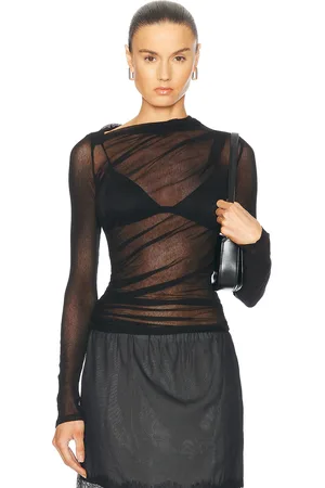 ENZA COSTA Long Sleeve Slash Top in Black - Black. Size M (also in XS).