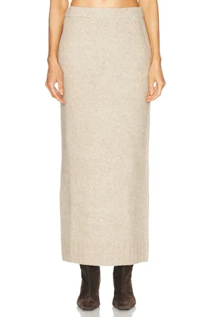 EAVES Amaya Knit Maxi Skirt in Stone - Ivory. Size L (also in M, S).
