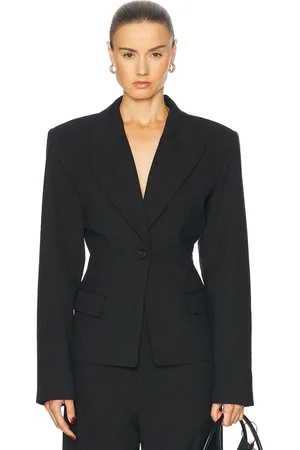 EAVES Melange Suiting Cinched Blazer in Dark Grey - Grey. Size L (also in S).