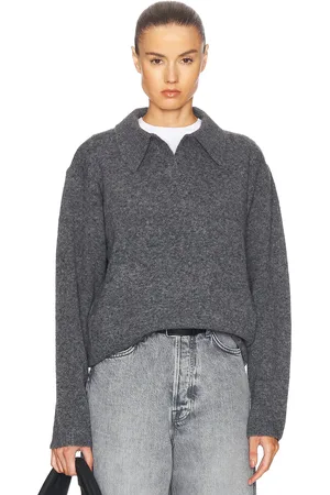 WAO Long Sleeve Sweater Polo in Grey - Grey. Size M (also in XL/1X, XS).