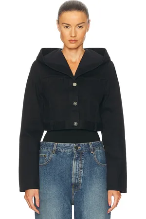 Alaïa Hooded Denim Jacket in Noir - Black. Size 34 (also in ).