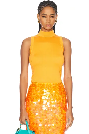 Carolina Herrera Mock Neck Top in Marigold - Orange. Size L (also in M, S, XS).