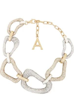 AREA Crystal Link Necklace in Antique Gold & Antique Silver - Metallic Silver. Size all.