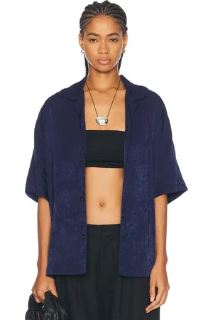 WAO Crinkled Short Sleeve Shirt in Navy - Navy. Size M (also in S, XL/1X, XS).
