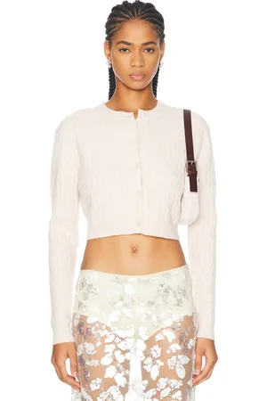ENZA COSTA Powder Cashmere Cable Knit Cardigan in Pale Pink - Blush. Size L (also in M, XS).