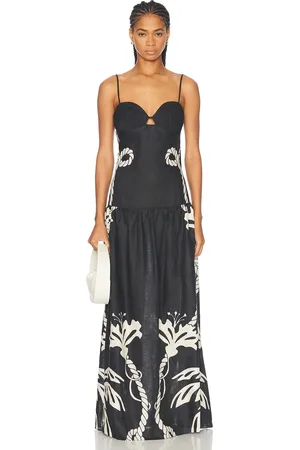 JOHANNA ORTIZ Enlightened Sailor Maxi Dress in Tropical Catch Ecru & Black - Black. Size 4 (also in ).
