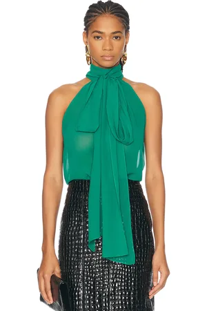 Tom Ford Sleeveless Lavalliere Blouse in Jade - Green. Size 34 (also in 40).