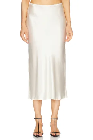 EAVES Chana Silk Midi Skirt in Ivory - Ivory. Size L (also in M, S, XL).