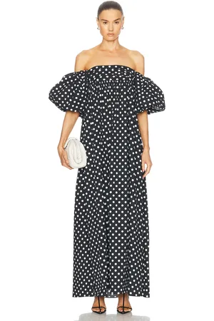 Caroline Constas Emilia Ruched Empire Maxi Dress in Black & White Polka Dot - Black. Size M (also in S).