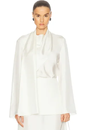 Rohe Long Sleeve Silk Foulard Top in Cream - Cream. Size 38 (also in 40, 42).