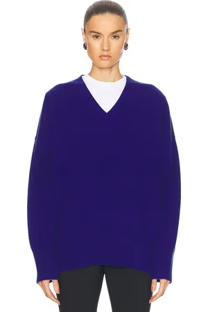 Rohe Compact Knitted V-Neck Jumper in Indigo - Blue. Size 34 (also in 36, 38, 40, 42).