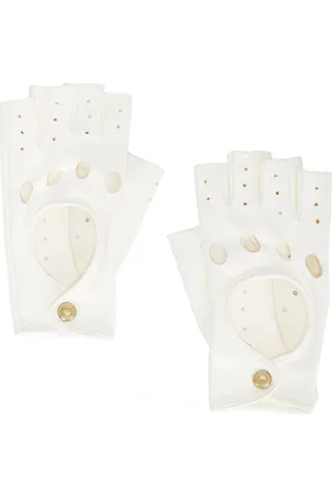 VALENTINO GARAVANI V Logo Signature Gloves in Avorio & Beige Oro - White. Size 6 (also in 6.5, 7.5).