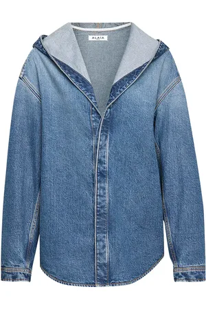 Alaïa Hooded Denim Top in Blue Vintage - Blue. Size 34 (also in ).
