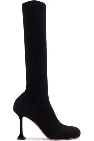 Amina Muaddi Veneda 95 Stretch Knit Boot in Black - Black. Size 36.5 (also in 37.5, 38, 38.5, 39, 41).