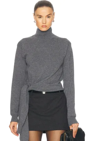 Rohe Twisted Knotted Turtleneck Jumper in Mid Grey Melange - Grey. Size 34 (also in 36, 38, 40, 42).