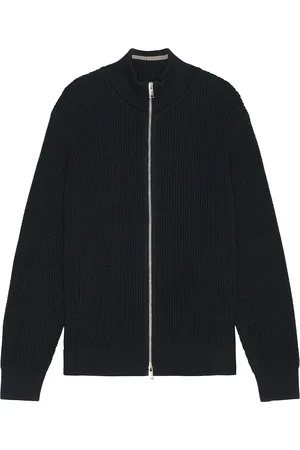 THEORY Gary Sweater Jacket in Baltic Force Grey - Black. Size L (also in M, S).