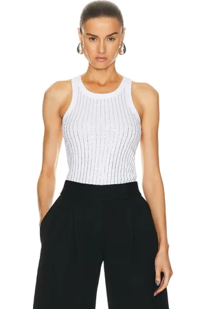 The Attico Hotfixed Crystal Tank Top in White - White. Size 36 (also in 38, 40, 42, 44).