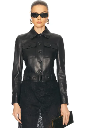 Saint Laurent Cropped Leather Jacket in Noir - Black. Size 34 (also in 36, 38, 40).