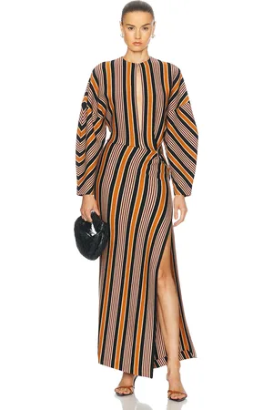 Missoni Striped Knit Long Dress in Black Brown Rust & Beige - Rust. Size 36 (also in 38).
