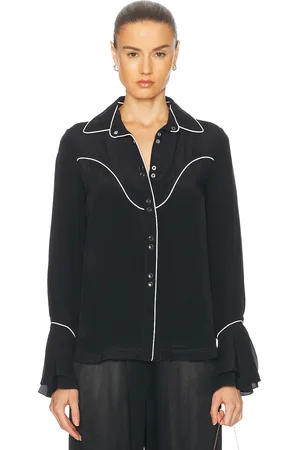 JOHANNA ORTIZ Night Watch Shirt in Black & Ecru - Black. Size 2 (also in 4, 6).