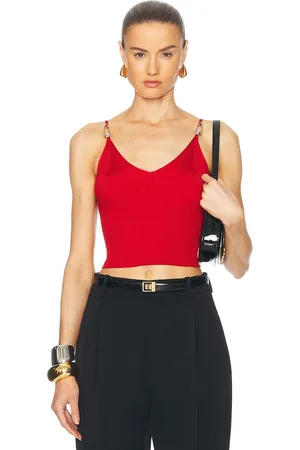 VERSACE Cropped Tank Top in Lipstick Red - Red. Size 36 (also in 38, 40).