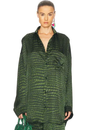 Balenciaga Long Sleeve Cocoon Shirt in Green - Green. Size M (also in ).