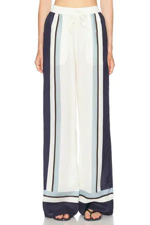Nicholas Sandra Pull On Wide Leg Pant in Athens Scarf Sky - White,Navy. Size 0 (also in 2, 4, 6, 8).