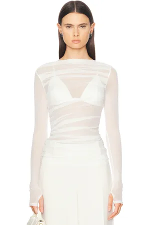 ENZA COSTA Draped Boatneck Top in Chalk - White. Size M (also in S).