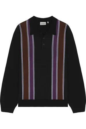 Carhartt Longsleeve Arlo Polo in Black Kendricks Stripe & Aura - Black. Size L (also in M, XL/1X).