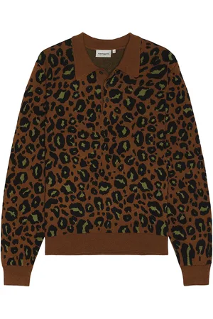 Carhartt Longsleeve Arlo Polo in Camo Leo Jacquard Tamarind & Black - Brown. Size L (also in M, S, XL/1X).