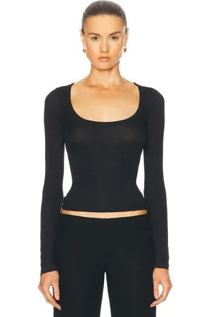 Balenciaga Long Sleeve Decollete Top in Black - Black. Size M (also in ).