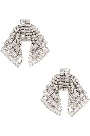 Alessandra Rich Crystal Bow Earrings in Crystal & Silver - Metallic Silver. Size all.