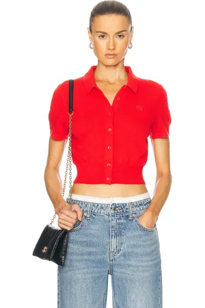 Alexander Wang Short Sleeve Cardigan in Fiery Red - Red. Size L (also in XS).