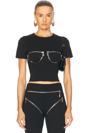 AREA Zipper Bustier Cup T-Shirt in Black - Black. Size S (also in XS).