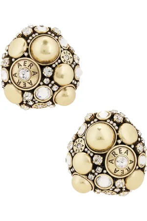 AREA Crystal Button Earrings in Antique Gold - Metallic Gold. Size all.