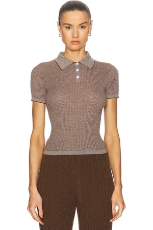 Guest In Residence Cashmere Shrunken Polo in Chestnut & Cream - Brown. Size XL (also in ).