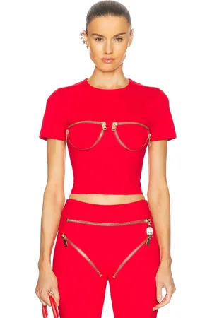 AREA Zipper Cup Bustier T-Shirt in Carmine - Red. Size L (also in M, S, XS).