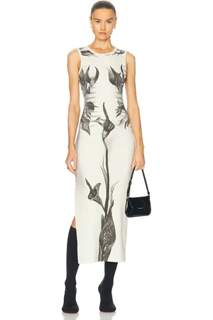Jean Paul Gaultier Flower Body Morphing Mariniere Long Dress in White Grey & Black - White. Size XL (also in XS, XXS).
